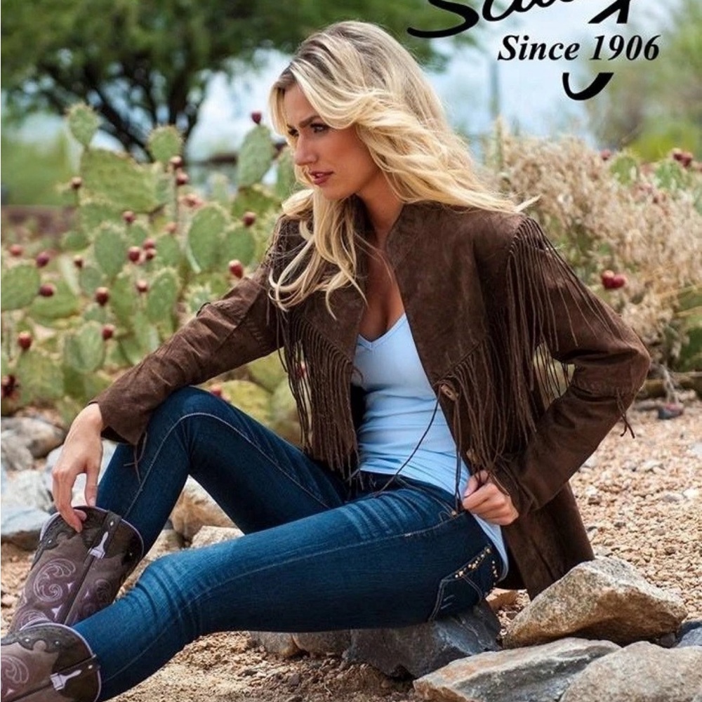 Women's Suede Fringe Leather Jacket Tan color